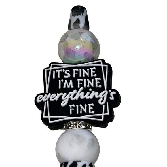 It’s fine, I’m fine, everything’s fine beaded pen handmade black leopard cheetah - Picture 4 of 5